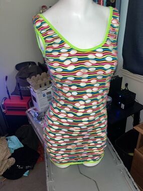 Sleeveless Multicolor Patterned Tank Top - Lime Trim